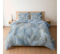 Duvet Cover Set Light Blue Elegant Gold Metallic Leaves Design, Reversible Double Bedding 3 Pcs Ultra Soft Hypoallergenic Luxury, Quilt Cover with Zipper Closure, Pale Blue