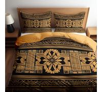 Duvet Cover Set Light Yellow 3-Piece King 230 x 220 cm Digital Frame Geometric Microfibre Bedding with Zippers and 1 Pillowcases Non Iron Bedding Hotel Quality Quilt Cover