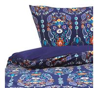 Beliani Duvet Cover Set Oriental Pattern Madrona 135X200 Cm Sateen Cotton Dark Blue