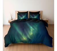 Duvet Cover Set Minimalist Nature Night sky Northern lights Design, Reversible Double Bedding 3 Pcs Ultra Soft Hypoallergenic Luxury, Quilt Cover with Zipper Closure, Charcoal