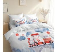Duvet Cover Set Minimalist Style Watercolor Train, Cot-bed Size, 120 x 150 cm, with 1 Pillowcases (50 x 75 cm) White, Easy Care Soft, Cosy, Hypoallergenic