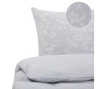 Beliani Duvet Cover Set Floral Pattern Morningside 135X200 Cm Sateen Cotton Grey