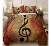 Duvet Cover Set Musical Note Double 200x200cm Retro Orange Classical Music Bedding Quilt Cover Set 3 Pieces Soft Microfiber Bedding Quilt Cover with Zipper Closure for Teens and Adults