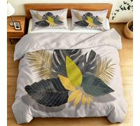 Duvet Cover Set Nature 230 x 220 cm 3PCS, King Bedding Anti-Allergy 100% Brushed Microfiber, Tropical Plants Leaves Marble Patterns White Print Easy Care Quilt Covers with 2 Pillow Case
