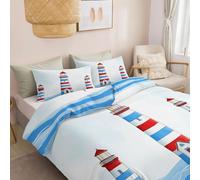 Duvet Cover Set Nautical Theme Ocean Lighthouse, Single 135 X 200 Cm 3 Pieces Soft Microfiber Bedding Set, Bedding Modern With Zipper Closure And 2 Pillowcase 50 X 75 Cm White