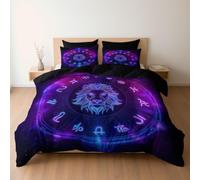 Duvet Cover Set Neon zodiac sign Leo Design, Reversible Single Bedding 3 Pcs Ultra Soft Hypoallergenic Luxury, Quilt Cover with Zipper Closure, Black