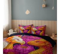 Duvet Cover Set Painting Style Dragon Peony - Easy Care Bed Linen Soft Cosy Bedding Sets - Luxury Reversible Quilt Cover, Cot-bed 120 x 150 cm Dark Purple Duvet Cover with Pillowcases