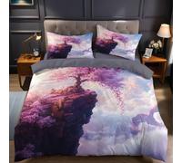 Duvet Cover Set Pink cherry blossoms on the mountain top Bedding Set 120x150 cm with 1 Pillowcase 40x60 cm, Breathable Microfibre Comforter Cover for Toddler Kids Teens