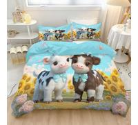 Duvet Cover Set Print Single120 x 150 cm, Premium Brushed Microfiber Cosy Bedding Cartoon Cow Butterfly Floral, With 1 Pillowcase 40 X 60 Cm For Boys And Girls Multicolor
