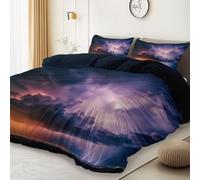 Duvet Cover Set Realistic Lightning Dark Clouds Printed Bedroom Decor, Soft Microfibre Cot-bed Size Duvet Cover Breathable, Dark Reversible Bedding Set with Zip for Kids Boys Teens