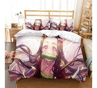 Duvet Cover Set Reversible Demon Slayer Bedding Quilt Covers Pillowcases Linen Look Cotton Rich Premium Bedding (200x200cm(Double),Style 05)
