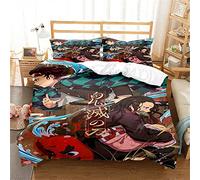 Duvet Cover Set Reversible Demon Slayer Bedding Quilt Covers Pillowcases Linen Look Cotton Rich Premium Bedding (200x200cm(Double),Style 02)
