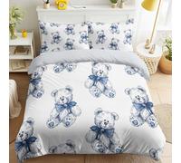 Duvet Cover Set Reversible Realistic Classic Illustration, Vintage British Style - Navy Blue Teddy Bear, Cartoon Bears Printed Bedding, Soft Microfibre Quilt Cover 59" x 79" (150 x 200 cm)