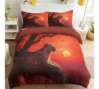Duvet Cover Set Reversible Retro Documentary Wind, American Rugged Style - Wild Leopard, Sunset Glow Across the Sky Printed Bedding, Soft Microfibre Quilt Cover 53" x 79" (135 x 200 cm)