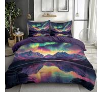 Duvet Cover Set Reversible Soft Bedding Set with Northern Lights Print Pattern Purple Duvet Covers, 3 Piece Quilt Cover with Pillowcase, All Season Decor for Kids Adults Double Size