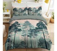 Duvet Cover Set Reversible Vintage Nostalgic Style, American Woodland Wind - Pine Forest, Plants Printed Bedding, Soft Microfibre Quilt Cover 102" x 86" (260 x 220 cm)