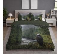 Duvet Cover Set Single 135 x 200 cm Green, Photography Eagle Forest Microfibre Bedding Set, Soft Breathable Quilt Cover, Zipper Fastening, Pillowcases Included, Bedroom Decor