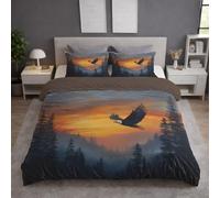 Duvet Cover Set Single 135 x 200 cm Orange, Painting Eagle Sunset Microfibre Bedding Set, Soft Breathable Quilt Cover, Zipper Fastening, Pillowcases Included, Bedroom Decor