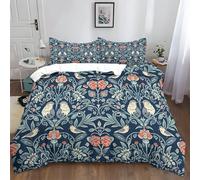 Duvet Cover Set Single 135x200 cm William Morris Strawberry Thief Duvet Cover with 2 Pillowcases, Microfiber Bedding Set with Zipper Closure, Soft and Comfortable