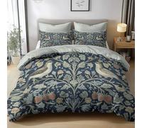 Duvet Cover Set Single 135x200 cm William Morris Style Flowers And Birds Duvet Cover Bedding Set Soft Brushed Polyester Cotton Bed Cover, Quilt Cover Set with 2 Pillowcases