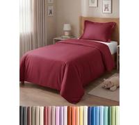 Duvet Cover Set Single 135x200 - Microfibre 3 Piece Bedding Set - Burgundy