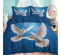 Duvet Cover Set Single 135x200cm Blue Sky White Doves Polyester-Cotton Bedding Sets 3 Pcs With Zipper Closure Ultra Soft Anti Allergic Non Iron with Zipper Closure