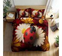 Duvet Cover Set Single 135x200cm Daisy Flowers Insects Polyester-Cotton Bedding Sets 3 Pcs With Zipper Closure Ultra Soft Anti Allergic Non Iron with Zipper Closure