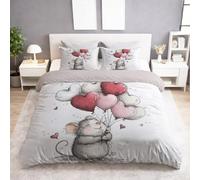 Duvet Cover Set Single 140 x 200 cm - Reversible Cartoon Mouse Heart Balloon Bedding Set, Soft Microfibre, Zip Closure, 2/3 Piece with Pillowcase(s), Breathable Easy-Care, Colour White