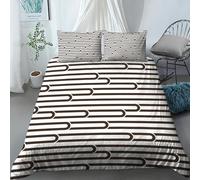 Duvet Cover Set Single Bed 135X200Cm - Brown And White Horizontal Curved Arc Abstract Texture Lines Pattern 3 Pcs Bedding Set With Zipper Closure And 2 Pillow Covers 50X75Cm Ultra Soft Easy Care Mi