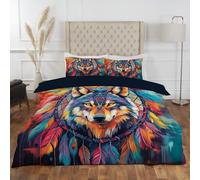 Duvet Cover Set Single Feather Wolf, Print Duvet Sets, 2 Piece Bohemian Animals 1 Pillowcases, for Single Bed for Kids girls Adults