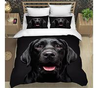Duvet Cover Set Single Labrador Retriever 3D Printed Bedding Set 3 Pieces Ultra Soft Hypoallergenic Microfiber Black Dog Quilt Cover with Zipper Closure and 2 Pillowcase for Kids Boys Girls Teens