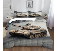 Duvet Cover Set Single - Military War Camouflage Tank Premium Microfibre, Ultrasoft Hypoallergenic Bedding with Pillowcase - Military Style 3 Piece