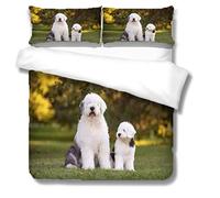 Duvet Cover Set Single Old English Sheepdog 3 Pieces Bedding Set with Zipper Closure,Easy Care Anti-Allergic Soft & Smooth,Microfiber Quilt Cover Sets Includes 2 Pillowcases 140x200cm