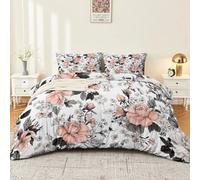 Duvet Cover Set Single Retro Flowers Roses, Reversible Microfiber Bedding with Zipper Closure, Soft Lightweight Quilt Cover, Pink Black