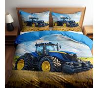 Duvet Cover Set Single Reversible Navy Blue Bedding, Tractor In The Field Duvet Cover 135 x 200 cm with 2 Pillowcases, Soft-Touch for Cozy Sleep, Easy Care Bedspread with Hidden Zipper & Corner Ties