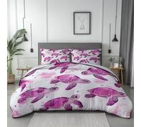 Duvet Cover Set Single Size Animal Pink Turtle Print Bedding Set 3 Piece Bedding Set with 2 Pillowcase White Reversible Duvet Cover for Kids Boys Girls Room Decor