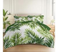 Duvet Cover Set Single Size Minimalist Plants Palm Leaves Printed, Luxury Reversible Quilt Cover Easy Care Bed Linen Soft Microfiber Cosy Bedding Sets for Boys Girls, Emerald Green, 135 x 200 cm