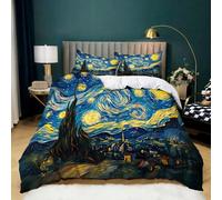 Duvet Cover Set Single Size Oil Painting Van Gogh Starry Night Print Luxury Quilt Cover Easy Care Bed Linen Soft Cosy Bedding Sets Decor Bed Duvet Cover Set 135 x 200 cm Colorful