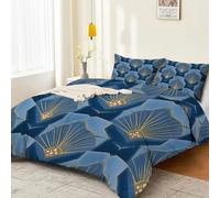 Duvet Cover Set Single, Soft Brushed Microfiber Bedding with Zipper Closure & Corner Ties, Reversible Modern Minimalism Blue Geometric Patterns Gold Threads Printed Quilt Cover, 135 x 200 cm