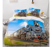 Duvet Cover set single Soviet Steam Train 3d Printed Quilt Cover with Zipper Closure and Pillowcase Retro Locomotive Comforter Cover 3 Pieces Ultra Soft Microfiber Bedding Set for Girls Teens