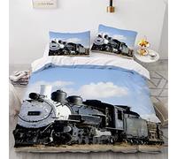 Duvet Cover set single Steam Train 3d Printed Quilt Cover with Zipper Closure and Pillowcase Retro Locomotive Comforter Cover 3 Pieces Ultra Soft Microfiber Bedding Set for Girls Teens