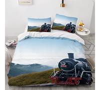 Duvet Cover set single Steam Train 3d Printed Quilt Cover with Zipper Closure and Pillowcase Retro Locomotive Comforter Cover 3 Pieces Ultra Soft Microfiber Bedding Set for Girls Teens