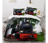Duvet Cover set single Steam Train 3d Printed Quilt Cover with Zipper Closure and Pillowcase Retro Locomotive Comforter Cover 3 Pieces Ultra Soft Microfiber Bedding Set for Girls Teens
