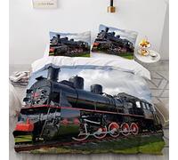 Duvet Cover set single Steam Train 3d Printed Quilt Cover with Zipper Closure and Pillowcase Retro Locomotive Comforter Cover 3 Pieces Ultra Soft Microfiber Bedding Set for Girls Teens