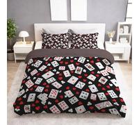 Duvet Cover Set Small Double 180 x 220 cm - Reversible Seamless Heart Playing Cards Bedding Set, Soft Microfibre, Zip Closure, 2/3 Piece with Pillowcase(s), Breathable Easy-Care, Colour Black