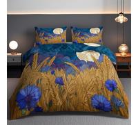 Duvet Cover Set Small Single 135x200cm Kids Golden Wheat Field Bedding Set Soft Comfy,Blue Moonlight Reversible Bedding Bed Abstract Watercolor Duvet Cover for Boys Girls Bedroom