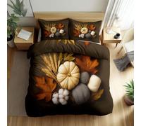 Duvet Cover Set Small Single Size, Autumn Theme Maple Leaves Pumpkin Print Comforter Cover with 1 Pillowcase, Soft Microfiber Reversible Bedding Set 2pcs for Kids Boys Girls Bedroom Decor