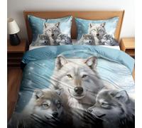 Duvet Cover Set Snow Animal Print Wolf Bedding Set, Snowflakes and Ice Crystals Quilt Cover with Pillowcase, Microfiber Single Bedding Duvet Cover with Zipper Closure, for Girl Teens and Adults