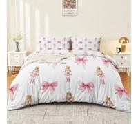 Duvet Cover Set Soft 3 Piece Bedding Set with Watercolour Bow Print Pattern, Comforter Cover 2 Pillowcases All Season Decor, Quilt Cover with Zipper for Kids Adults King Size, White