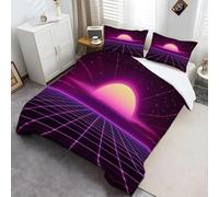 Duvet Cover Set Soft Bedding Set with Futurism Pattern Neon Nostalgia Duvet Covers, 3 Piece Quilt Cover with Pillowcase, All Season Decor for Kids Adults King Size